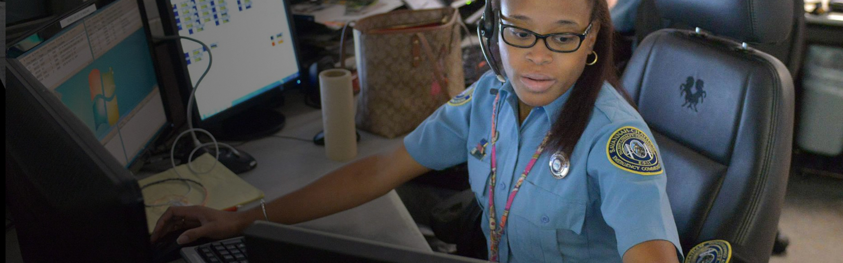 Emergency response worker on headset