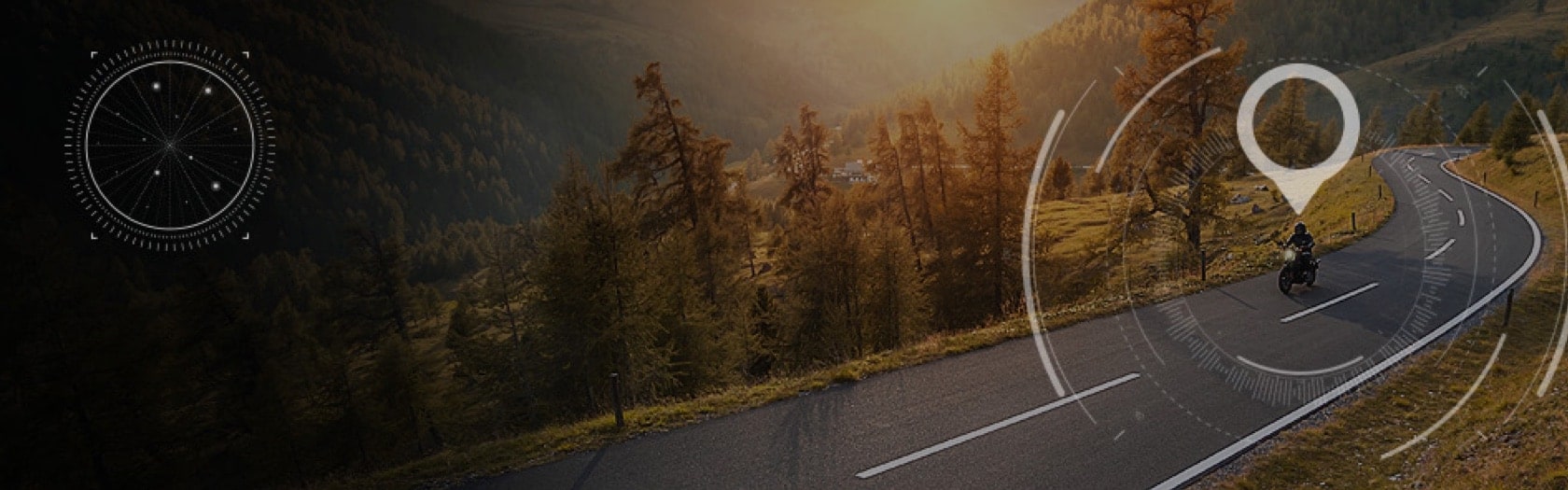 man on motorcycle with location icon overhead